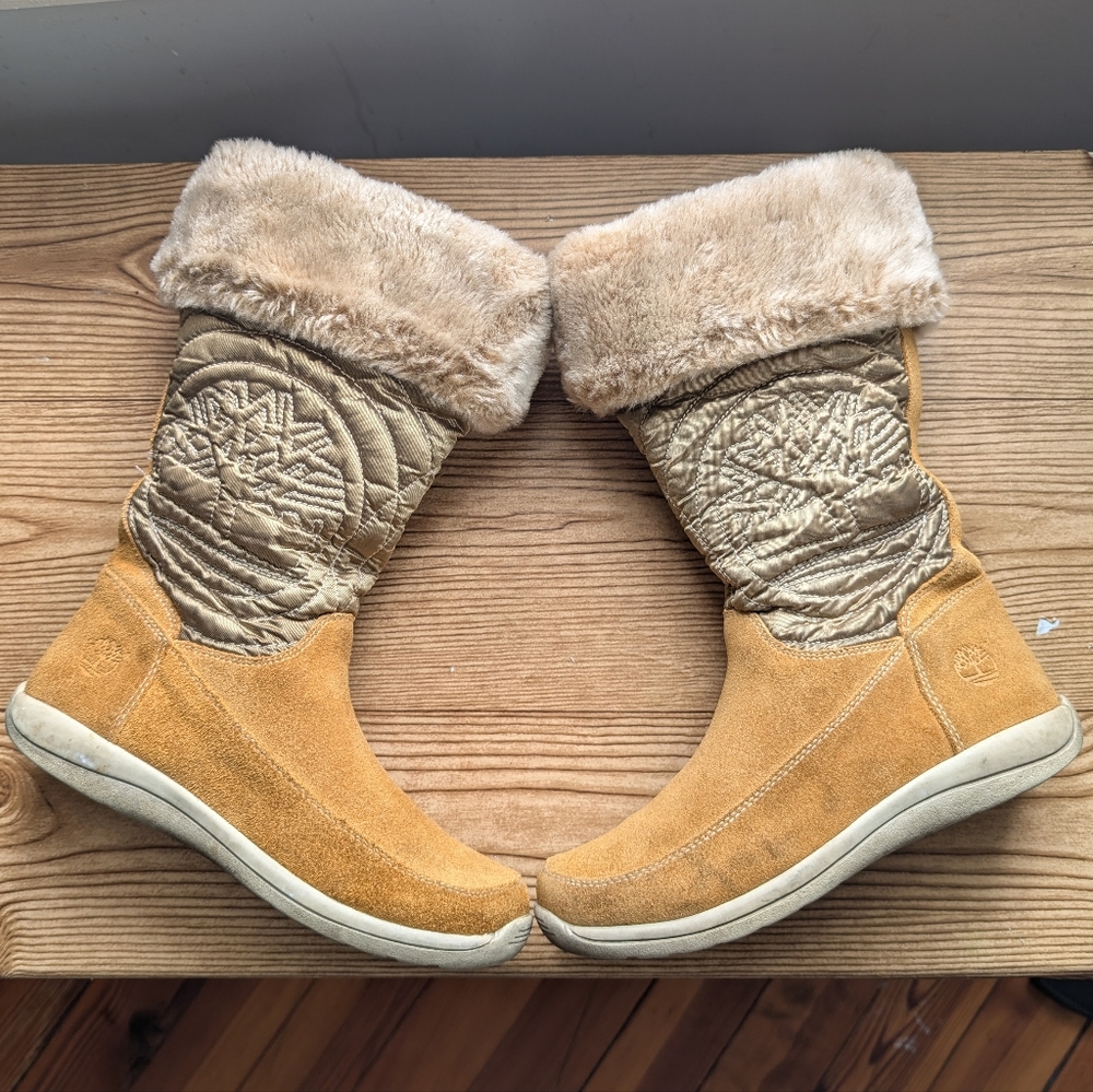 Timberland Holly Berry Boots, Tall, Wheat, Fur Sz 5 Junior